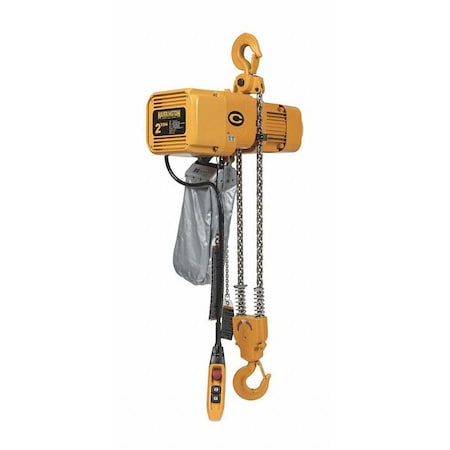 Harrington Electric Chain Hoist, 4,000 lb, 20 ft, Hook Mounted - No Trolley, 460V AC, Yellow NER020CD-20 / 460V