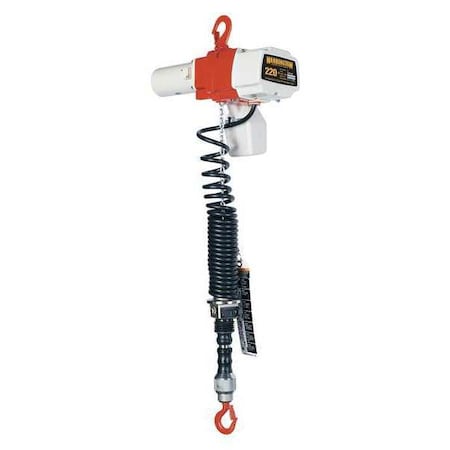 Harrington Electric Chain Hoist, 220 lb, 6 ft, Hook Mounted - No Trolley, 120V AC, White and Orange ED220DA-6