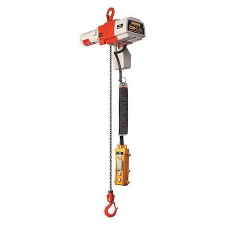 Harrington Electric Chain Hoist, 250 lb, 10 ft, Hook Mounted - No Trolley, 120V AC, White and Orange ED250DSA-10