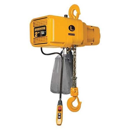 Harrington Electric Chain Hoist, 525 lb, 6 ft, Hook Mounted - No Trolley, 120V AC, White and Orange ED525DA-6