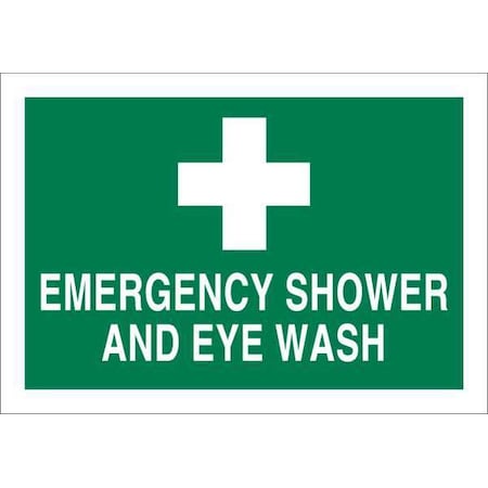 BRADY Shower/Eye Wash Sign, 7" Height, 10" Width, Aluminum, Rectangle, English 29076