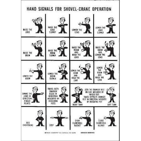 Brady No Header, Hand Signals For Shovel-Crane Operation, 10" W x 14" H, Rectangle, Aluminum 42626