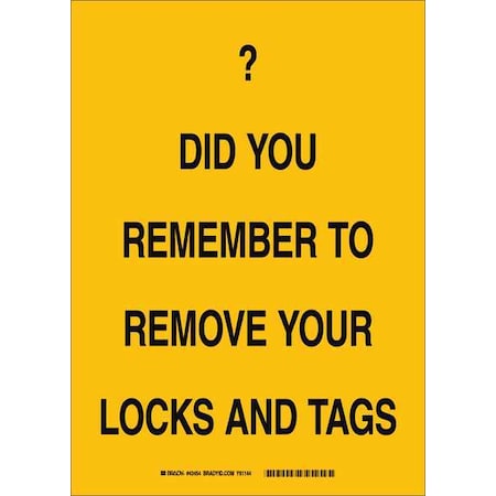 Brady Safety Reminder Sign, 10 in Height, 7 in Width, Plastic, Rectangle, English 25876