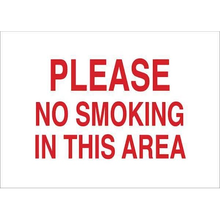 Brady No Smoking Sign, 7" H, 10" W, Plastic, Rectangle, English, 25139 25139