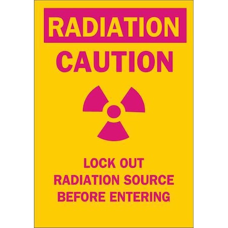 Brady Caution Radiation Sign, 14 in H, 10 in W, Polyester, Rectangle, 88770 88770