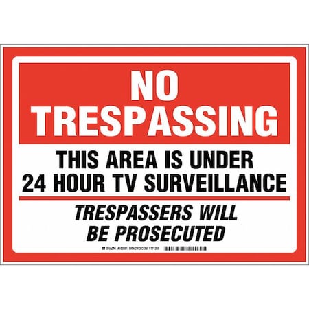 Brady No Trespassing Sign, 10 in Height, 14 in Width, Plastic, Rectangle, English 103851