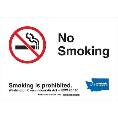 Brady No Smoking Sign, 10" H, 14 in W, Polyester, Rectangle, English, 104952 104952