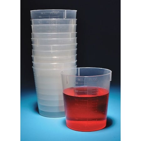 Zoro Select Beaker Set, Polypropylene, Low Form, 500 mL / 17 fl oz Capacity, Not Rated 25 PK BST500-PK/25