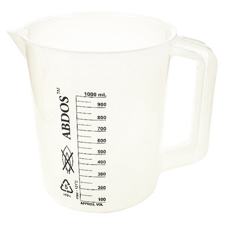 Zoro Select Beaker, Polypropylene, Tall Form with Handle, 1 L / 33.81 fl oz Capacity, Not Rated 4 PK P50805