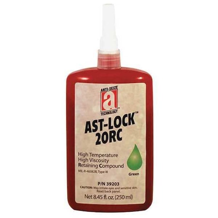 Anti-Seize Technology Retaining Compound, 20RC Series, Green, Liquid, 250mL, Bottle 39203