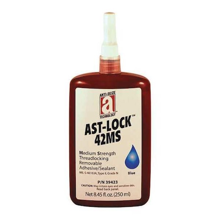 Anti-Seize Technology Threadlocker, ANTI-SEIZE TECHNOLOGY 42MS, Blue, Medium, Liquid, 8.45 fl oz, Bottle 39423