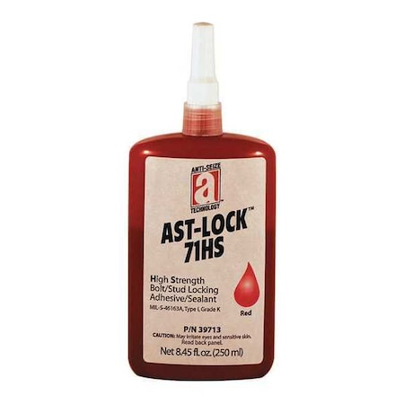 Anti-Seize Technology Threadlocker, ANTI-SEIZE TECHNOLOGY 71HS, Red, High, Liquid, 8.45 fl oz, Bottle 39713