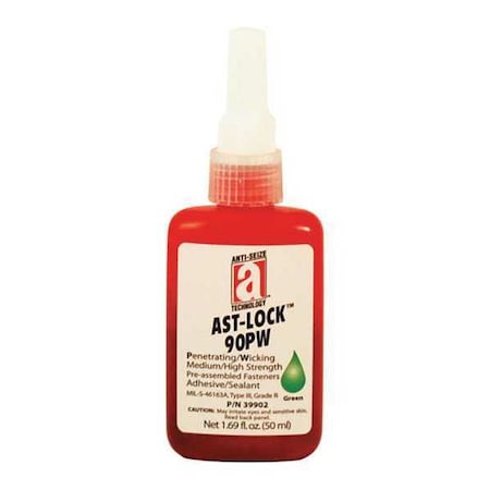 Anti-Seize Technology Wicking Grade Threadlocker, ANTI-SEIZE TECHNOLOGY 90PW, Green, Medium/High, Liquid, 1.69 fl oz 39902