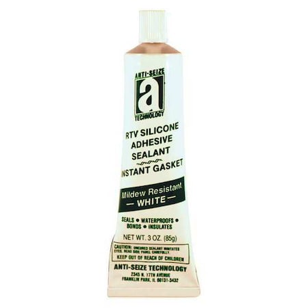 Anti-Seize Technology Waterproof RTV Silicone Sealant, 3 oz, White, Temp Range -75 to 450 Degrees F 27034