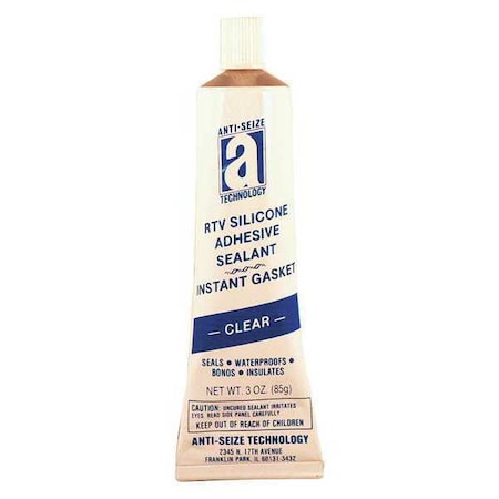 Anti-Seize Technology Waterproof RTV Silicone Sealant, 3 oz, Clear, Temp Range -75 to 450 Degrees F 27036