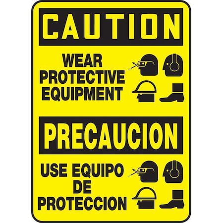 Accuform Spanish-BilinguAl Caution Sign, 14"X10", Height: 14" SBMPPE755VP