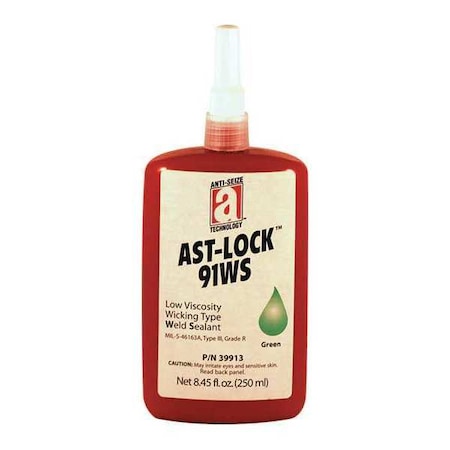 Anti-Seize Technology Weld Sealant, 91WS Series, Green, Liquid, Low Viscosity, High-Temperature Resistant, 250 mL Bottle 39803