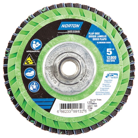 Norton Abrasives Flap Disc, 5 In x 120 Grit, 5/8-11 66623399132