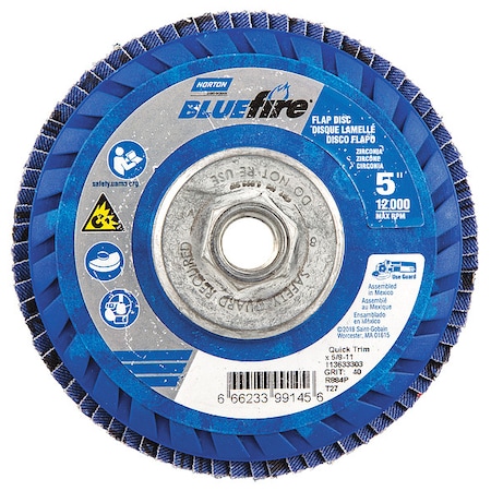 Norton Abrasives Flap Disc, 5 In x 40 Grit, 5/8-11 66623399145