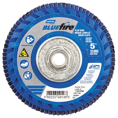 Norton Abrasives Flap Disc, 5 In x 60 Grit, 5/8-11 66623399146