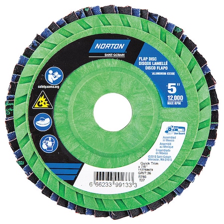 Norton Abrasives Flap Disc, 5 In x 36 Grit, 7/8 66623399133