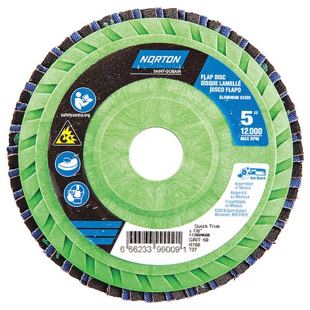 Norton Abrasives Flap Disc, 5 In x 60 Grit, 7/8 66623399009