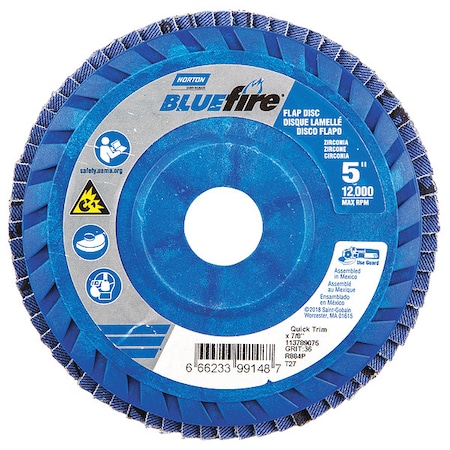 Norton Abrasives Flap Disc, 5 In x 36 Grit, 7/8 66623399148