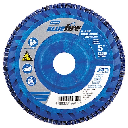 Norton Abrasives Fiber Disc, 5 in Dia, 7/8in Arbor, P60 Grit 66623399150