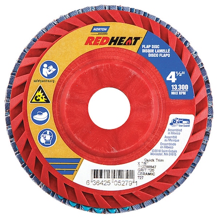 Norton Abrasives Flap Disc, 4 1/2 In x 120 Grit, 7/8 63642505279
