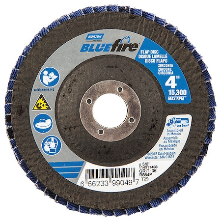 Norton Abrasives Flap Disc, 4 In x 36 Grit, 5/8 66623399049