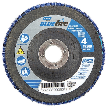 Norton Abrasives Flap Disc, 4 In x 80 Grit, 5/8 66623399052