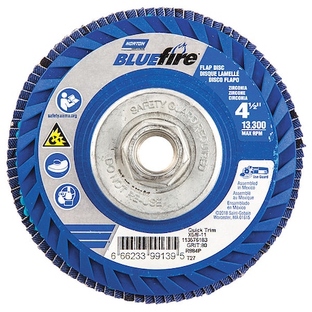 Norton Abrasives Flap Disc, 4 1/2 In x 80 Grit, 5/8-11 66623399139