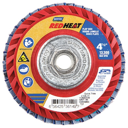 Norton Abrasives Flap Disc, 4 1/2 In x 80 Grit, 5/8-11 63642536149