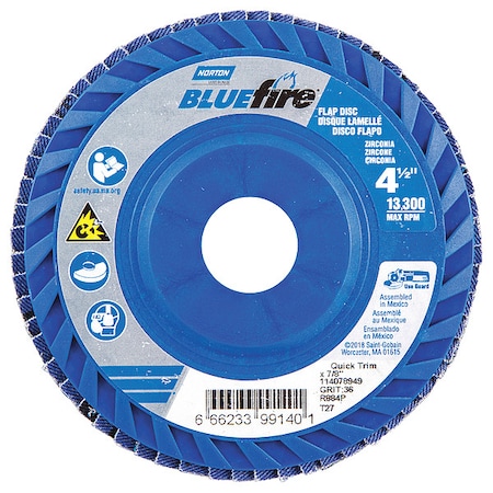 Norton Abrasives Flap Disc, 4 1/2 In x 36 Grit, 7/8 66623399140