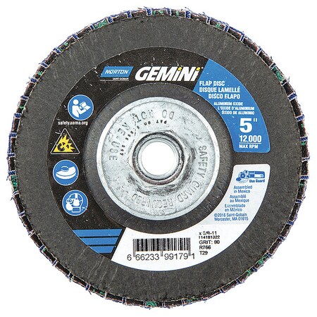 Norton Abrasives Flap Disc, 5 In x 80 Grit, 5/8-11 66623399179