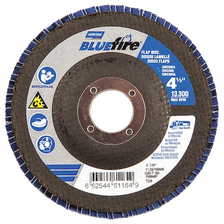 Norton Abrasives Flap Disc, 4 1/2 In x 80 Grit, 7/8 66254461164