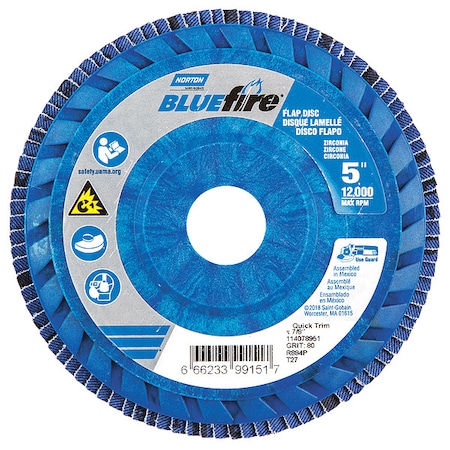 Norton Abrasives Flap Disc, 5 In x 80 Grit, 7/8 66623399151