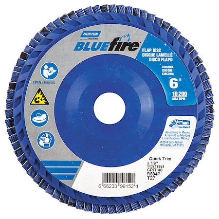 Norton Abrasives Flap Disc, 6 In x 40 Grit, 7/8 66623399152