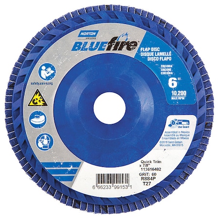 Norton Abrasives Flap Disc, 6 In x 60 Grit, 7/8 66623399153