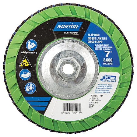 Norton Abrasives Flap Disc, 7 In x 60 Grit, 5/8-11 66623399017