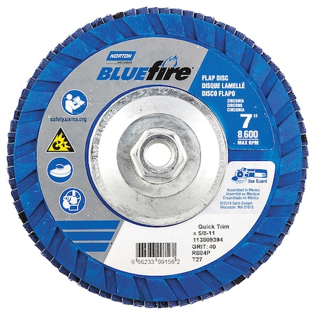 Norton Abrasives Flap Disc, 7 In x 40 Grit, 5/8-11 66623399156
