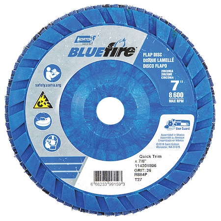 Norton Abrasives Flap Disc, 7 In x 36 Grit, 7/8 66623399159