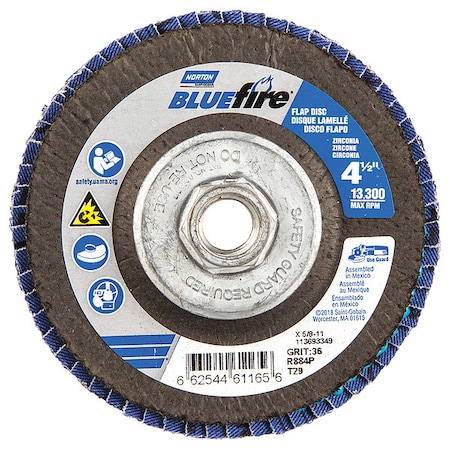 Norton Abrasives Flap Disc, 4 1/2 In x 36 Grit, 5/8-11 66254461165