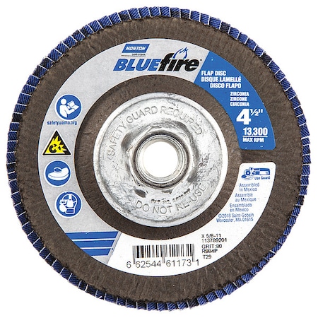 Norton Abrasives Flap Disc, 4 1/2 In x 80 Grit, 5/8-11 66254461173