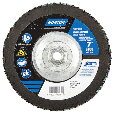 Norton Abrasives Flap Disc, 7 In x 40 Grit, 5/8-11 66623399067