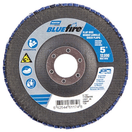 Norton Abrasives Fiber Disc, 5 in Dia, 7/8in Arbor, P36 Grit 66254461174