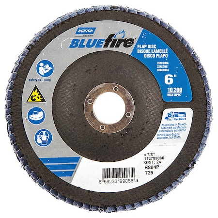 Norton Abrasives Fiber Disc, 6 in Dia, 7/8in Arbor, P24 Grit 66623399066