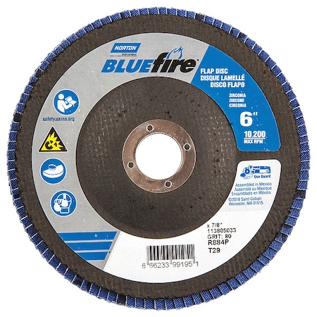 Norton Abrasives Flap Disc, 6 In x 80 Grit, 7/8 66623399195