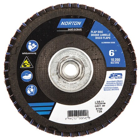 Norton Abrasives Flap Disc, 6 In x 80 Grit, 5/8-11 66623399042