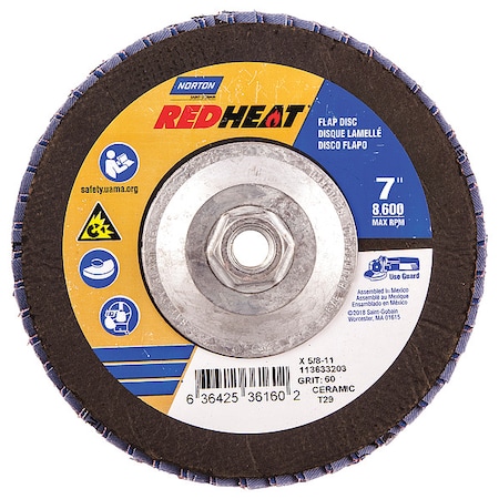 Norton Abrasives Flap Disc, 7 In x 60 Grit, 5/8-11 63642536160